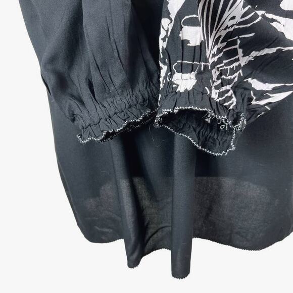 Soft Surroundings Size M Palm Leaf Blouse Ruffle Trim Black White - Picture 8 of 11